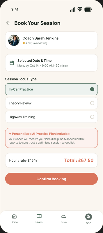 Session booking design frame