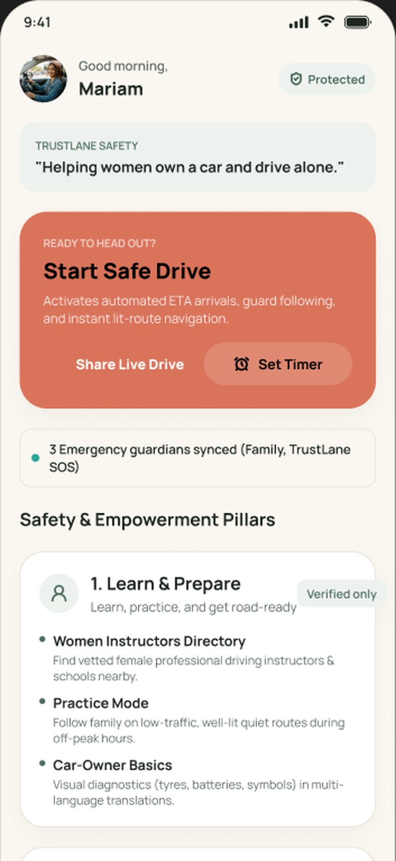 Home screen of the TrustLane Guardian app