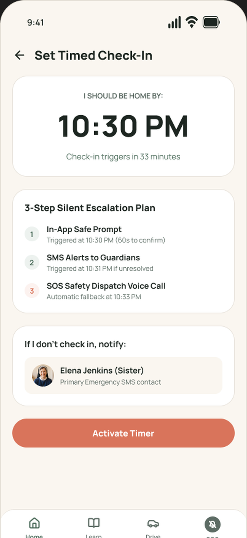 Timed check-in design frame